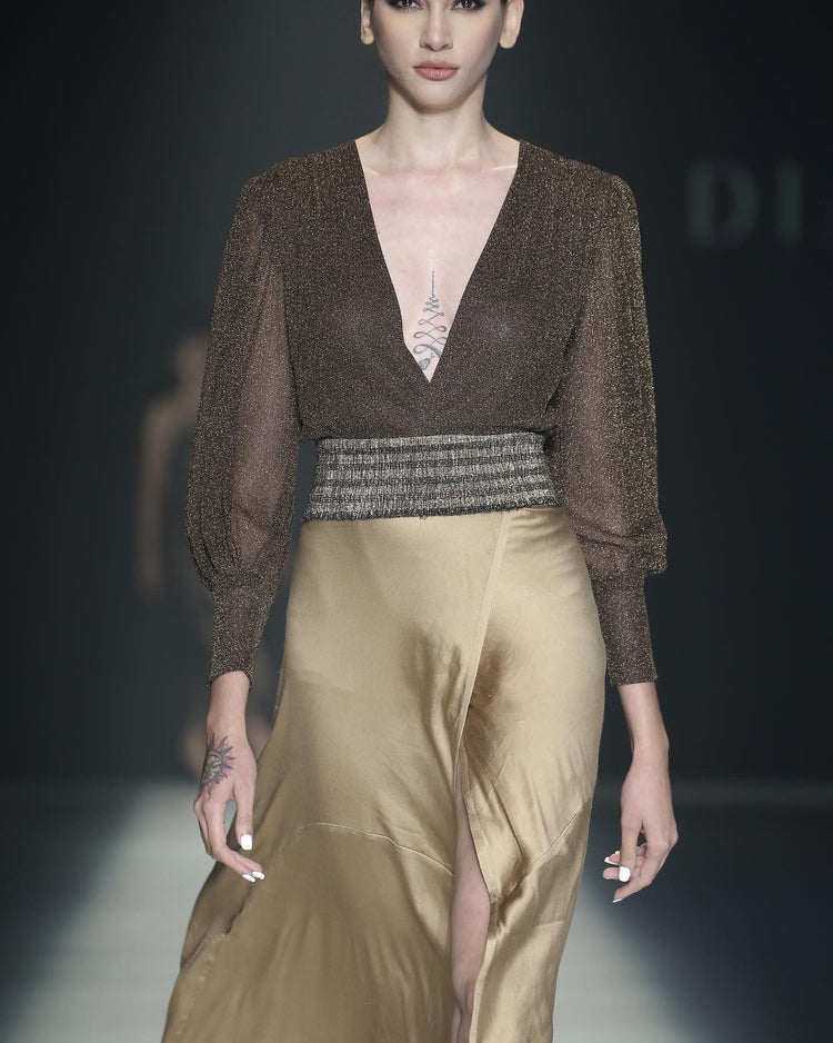 organza Top with Piazzo details and Silk skirt