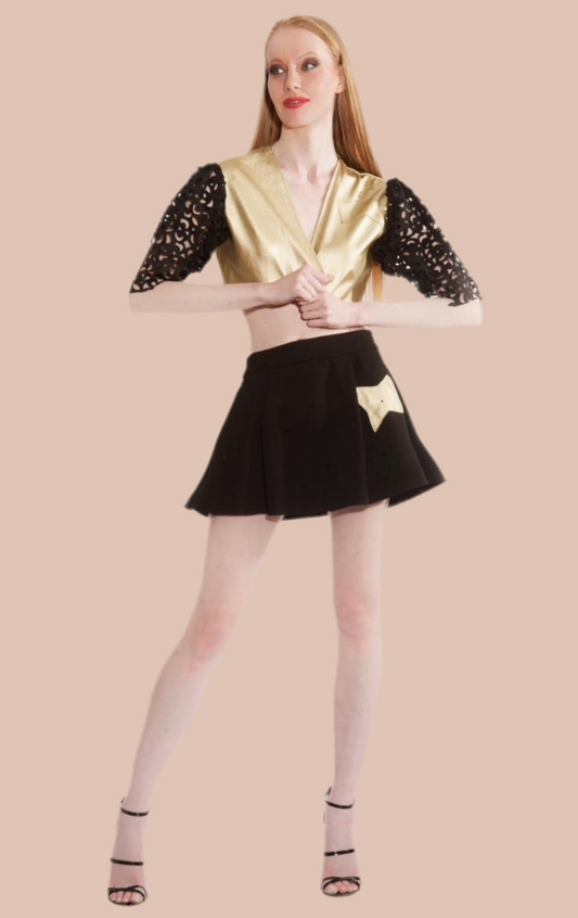 Milano Chic Cut-Out Sleeve Top and Flared Skirt Ensemble