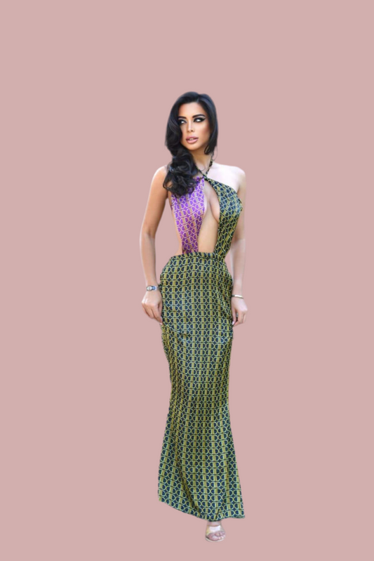 Logo Green Sunset Silk Maxi Dress
