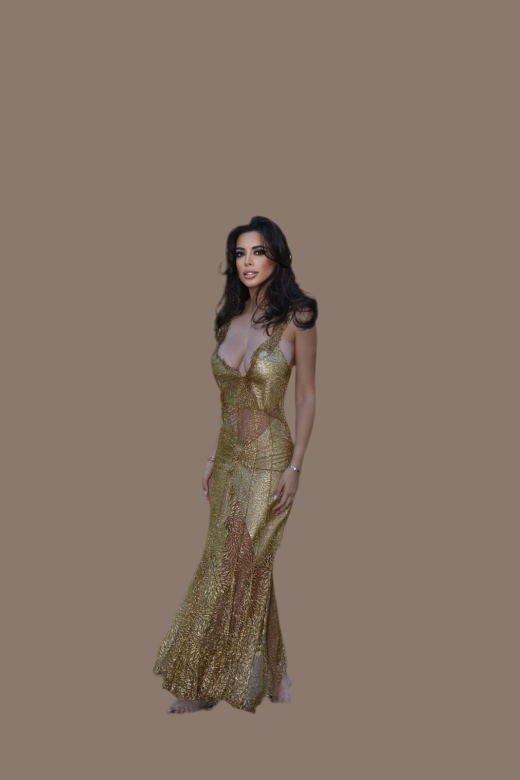 Golden Elegance Leather Dress