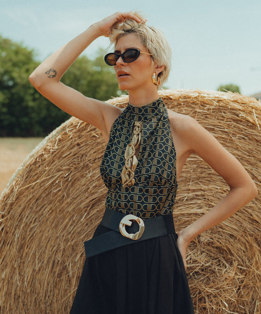 Halter Macrame Silk Dress