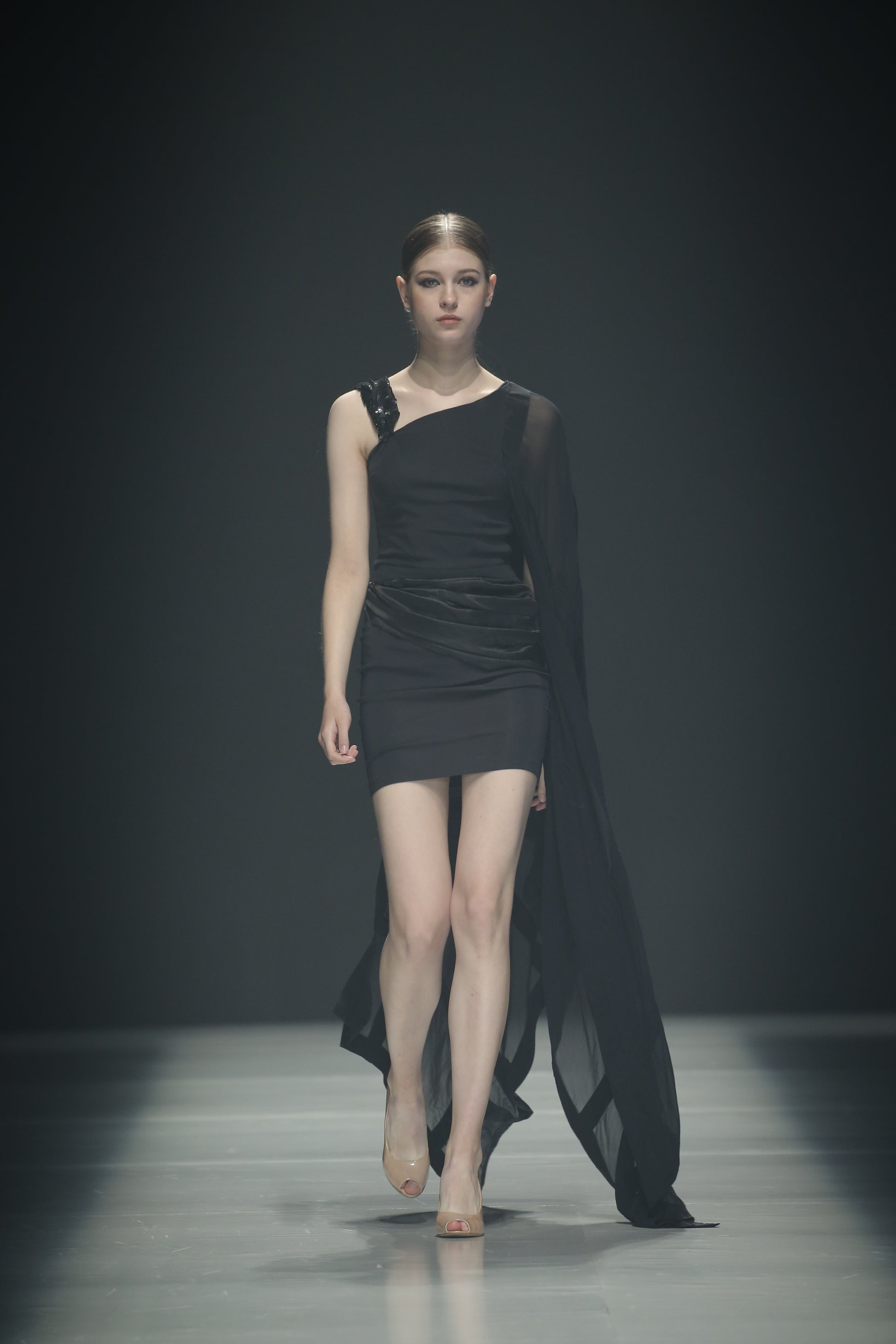 Dress Black in neoprene  with silk shall - dieppacouture