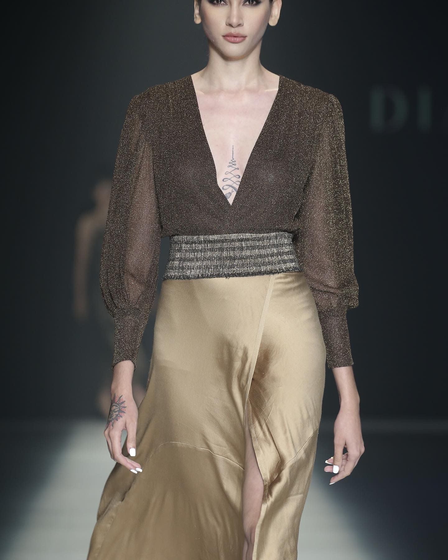 organza Top with Piazzo details and Silk skirt