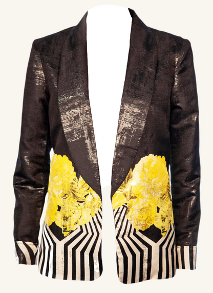 Black luxury silk jacket with motif