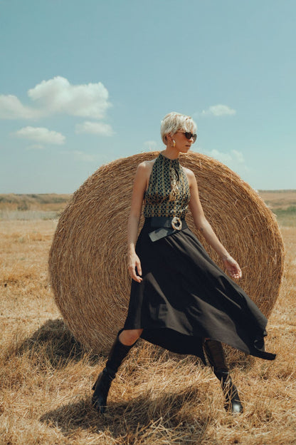 Halter Macrame Silk Dress