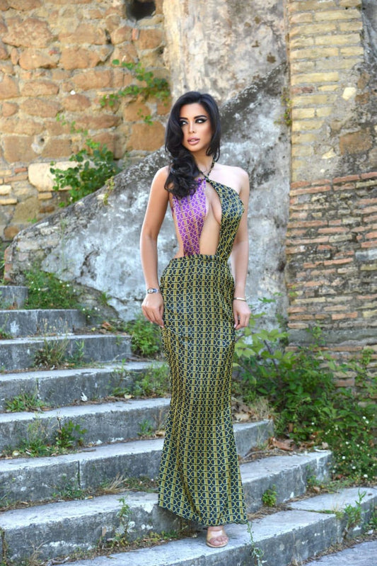 Logo Green Sunset Silk Maxi Dress